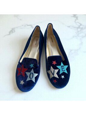 LANDS END Blue Velvet Love Loafers Flats Size 6